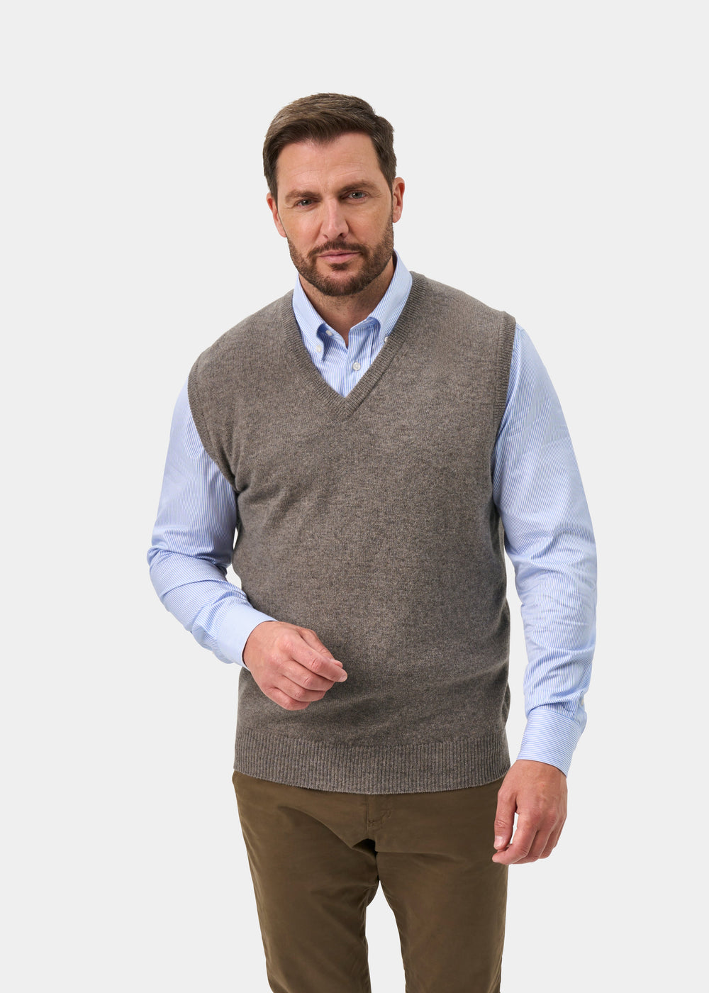 Norfolk Lambswool V-Neck Slipover In Vole - Classic Fit