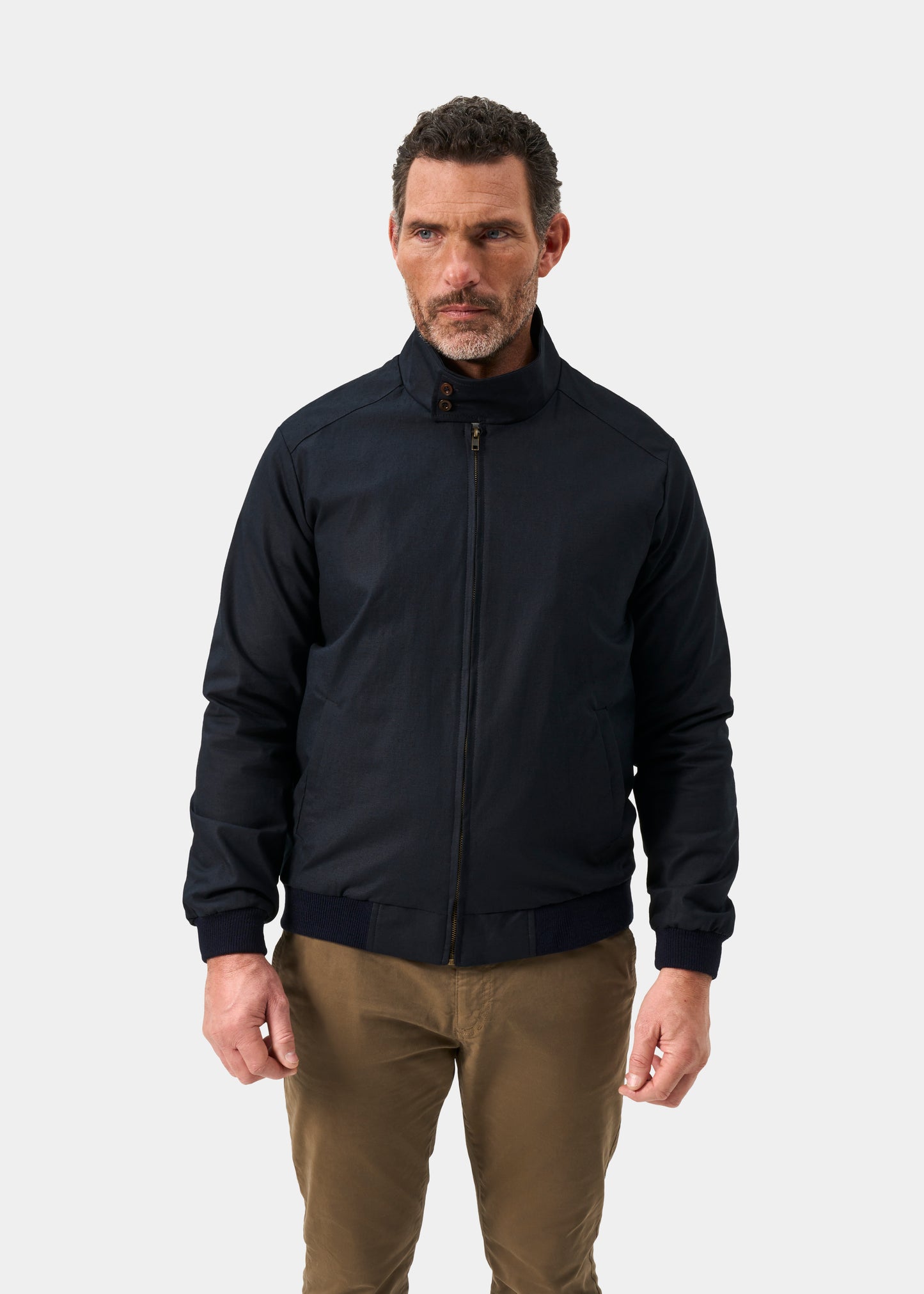 Men's Linen Cotton Bomber Jacket in Navy