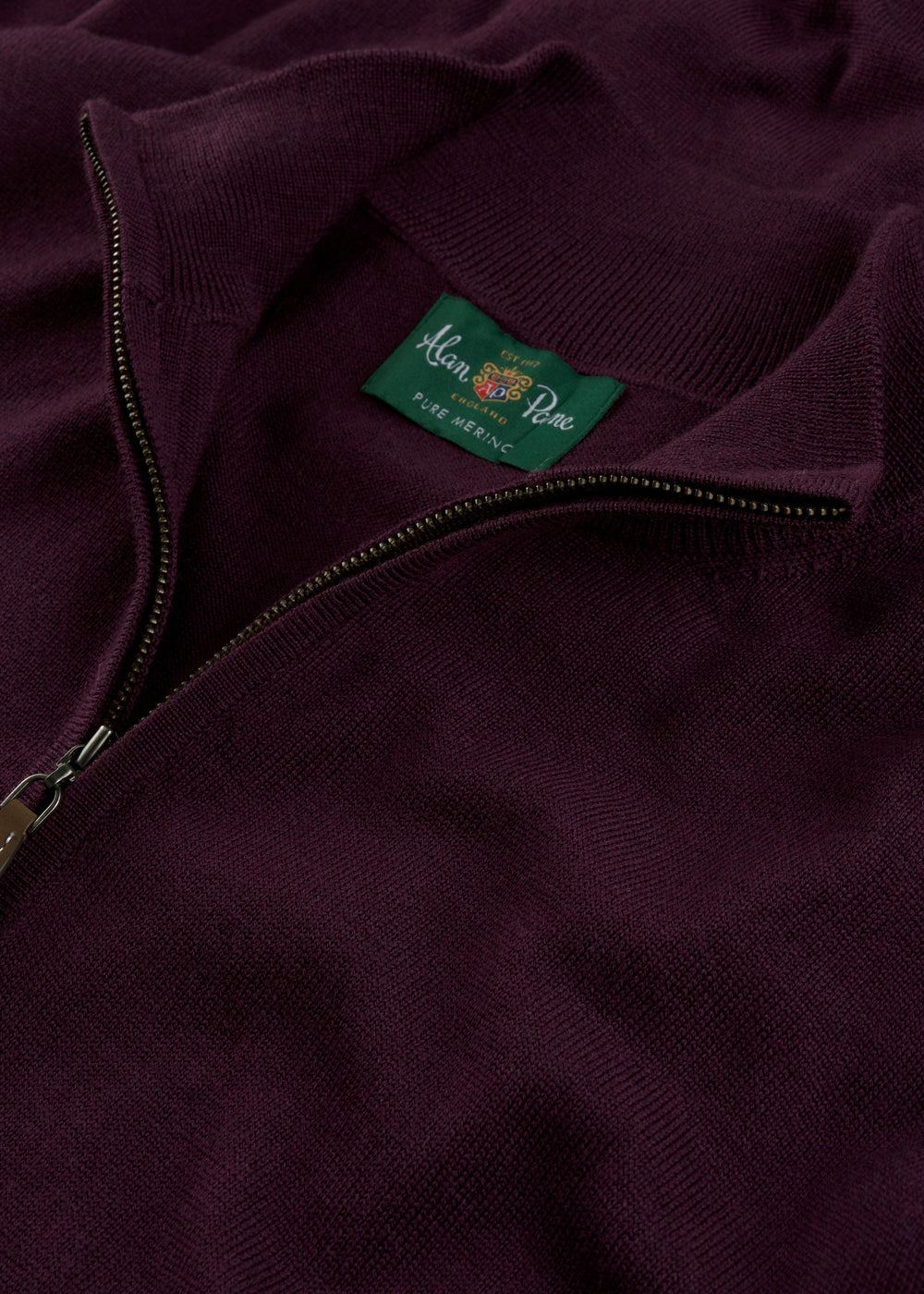 Men's Merino Wool Quarter Zip Neck Jumper in Black Grape