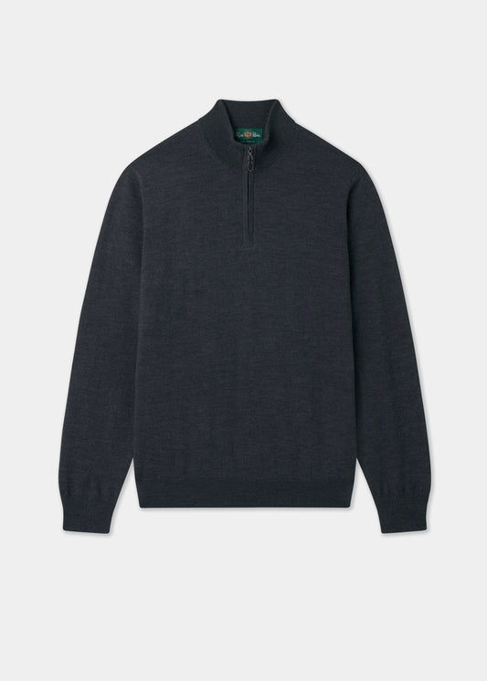 Men's Merino Wool Quarter Zip Neck Jumper in Charcoal