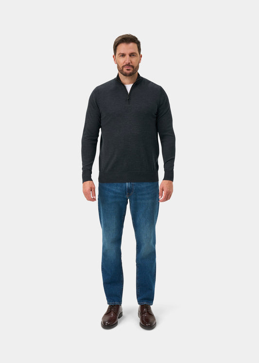 Barton Merino Wool Quarter Zip Jumper In Charcoal - Regular Fit