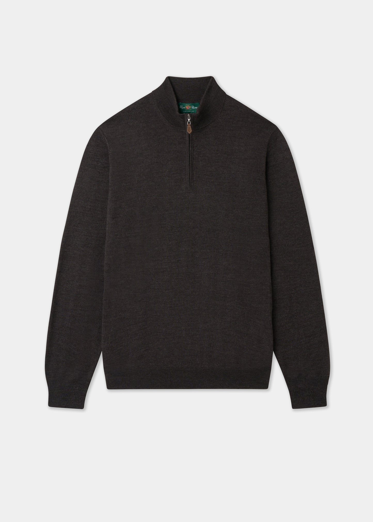 Men's Merino Wool Quarter Zip Neck Jumper in Dark Brown