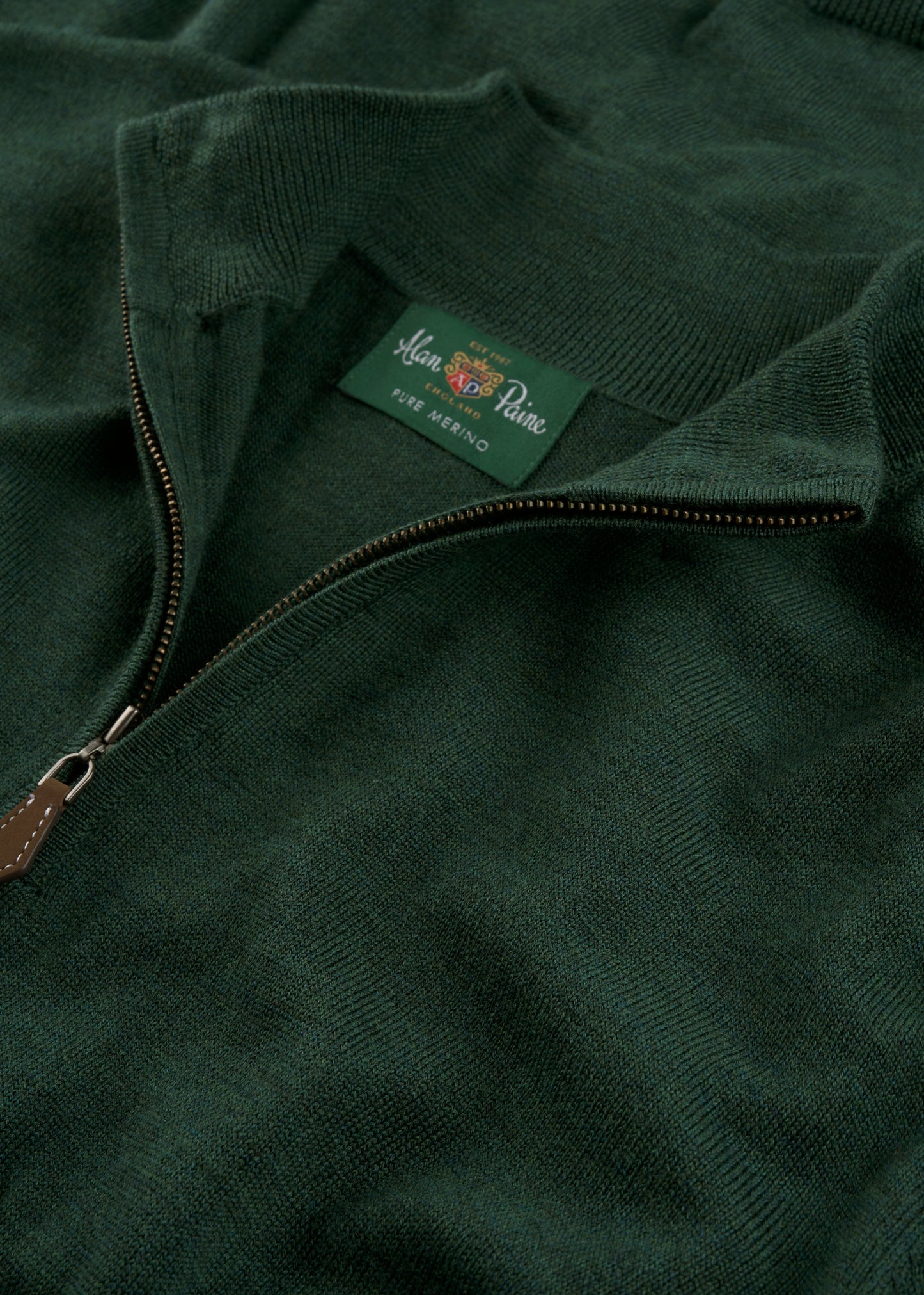 Men's Merino Wool Quarter Zip Neck Jumper in Hunter Green