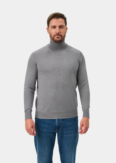 Linton Merino Wool Roll Neck Jumper in Light Grey Mix - Regular Fit