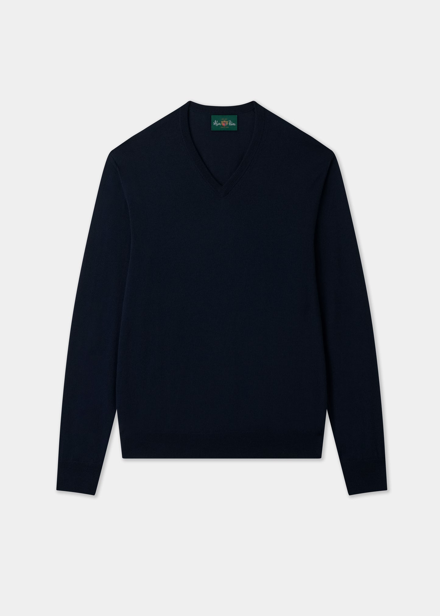Men's Merino Wool Vee Neck Jumper in Dark Navy
