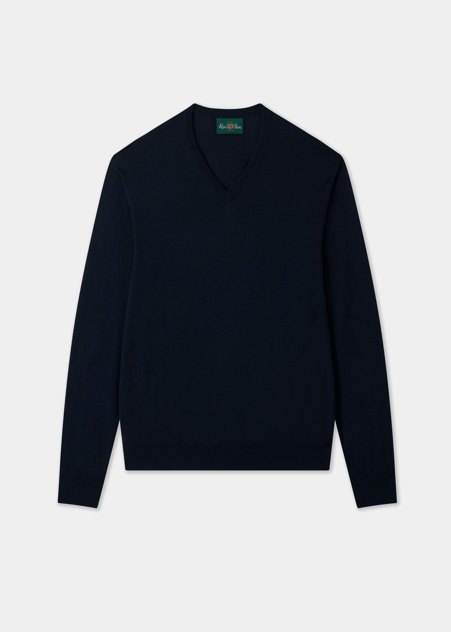 Men's Merino Wool Vee Neck Jumper in Dark Navy