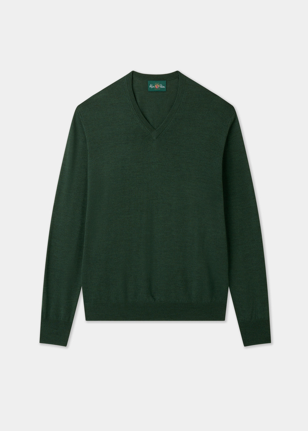 Men's Merino Wool Vee Neck Jumper in Hunter Green