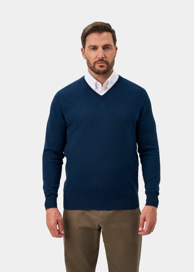Millbreck Men's Merino Wool Jumper in Indigo - Regular Fit