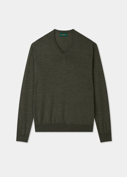 Green V-Neck jumper on a gray background