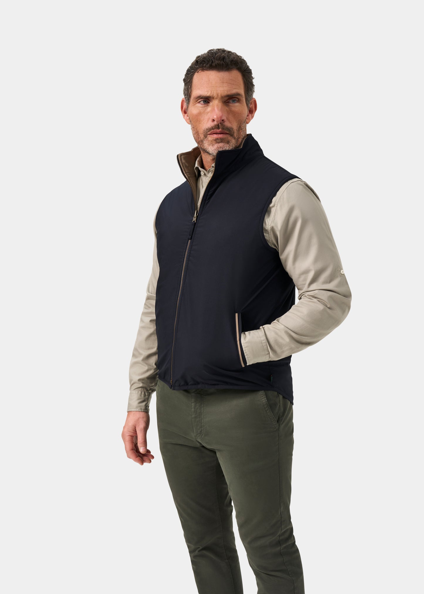 Swifthall Reversible City Gilet In Navy and Beige