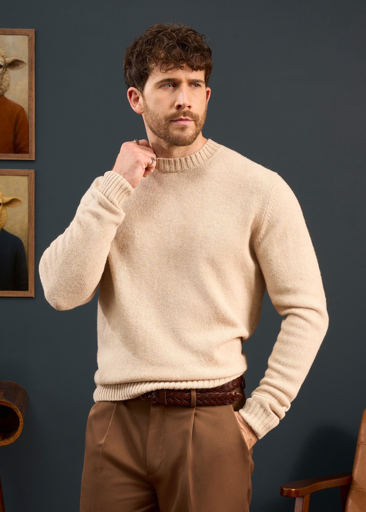 Mens-Shetland-Wool-Jumper-In-Cream-White