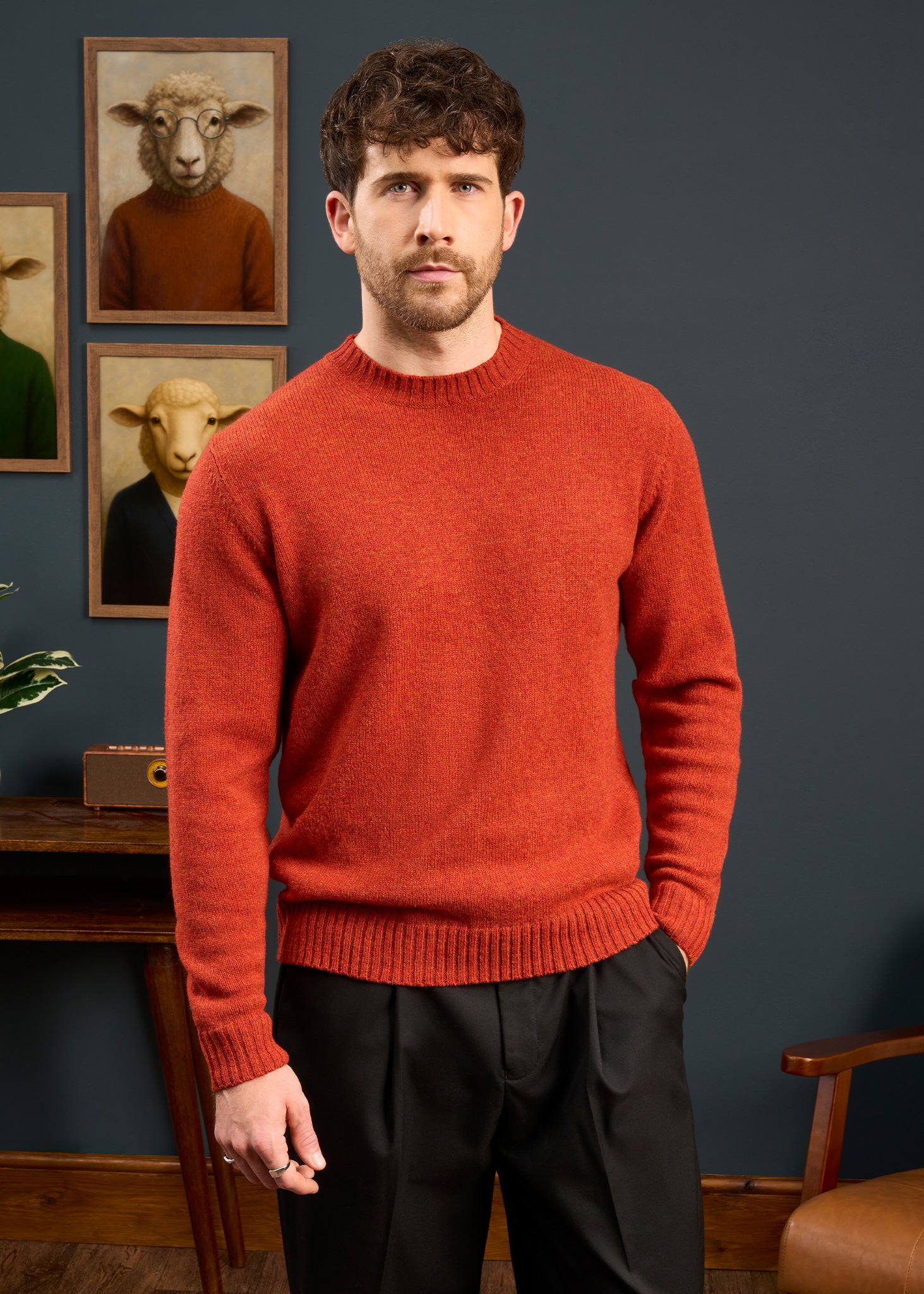 Mens-Shetland-Wool-Jumper-In-Saffron