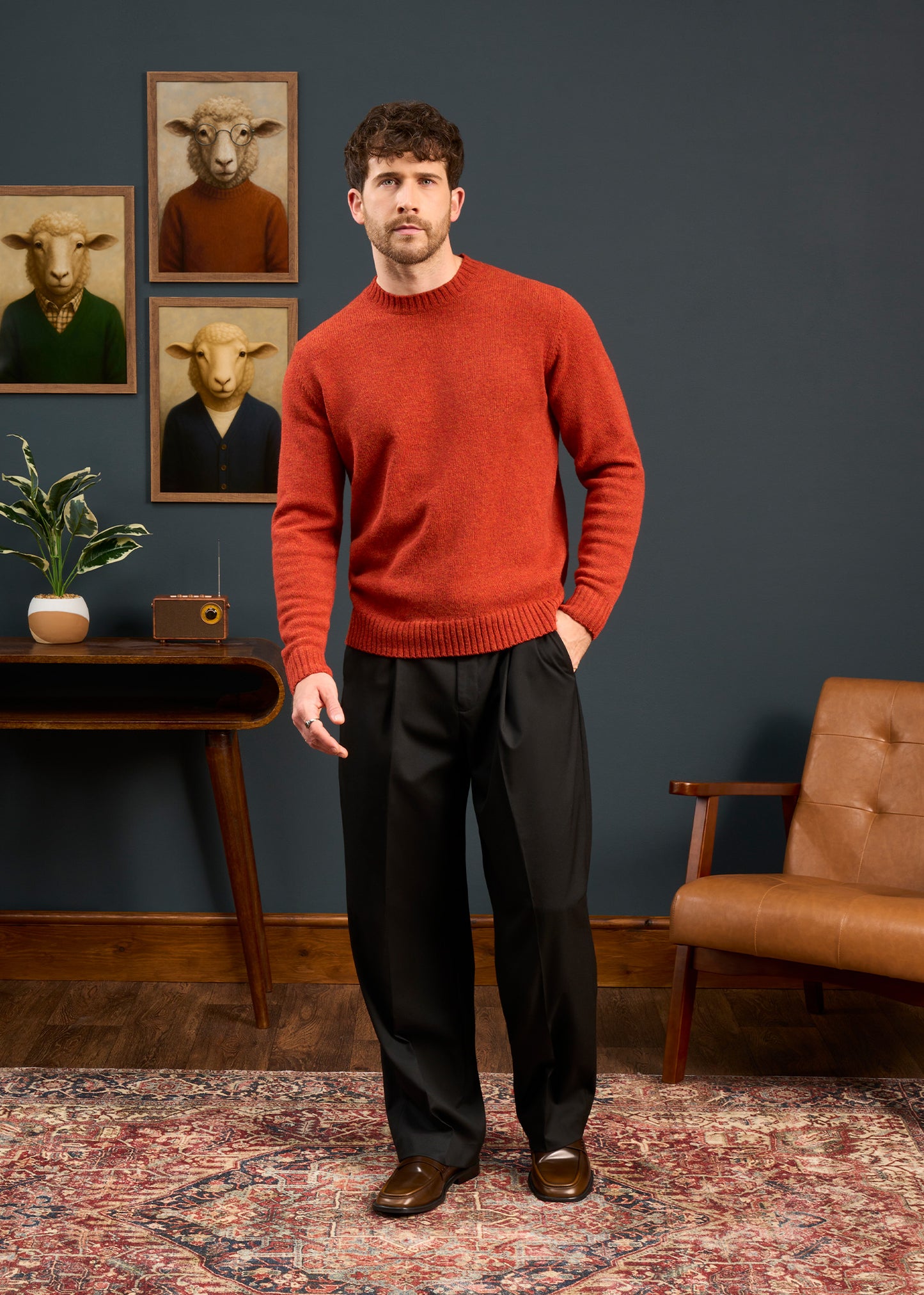 Mens-Shetland-Wool-Jumper-In-Saffron