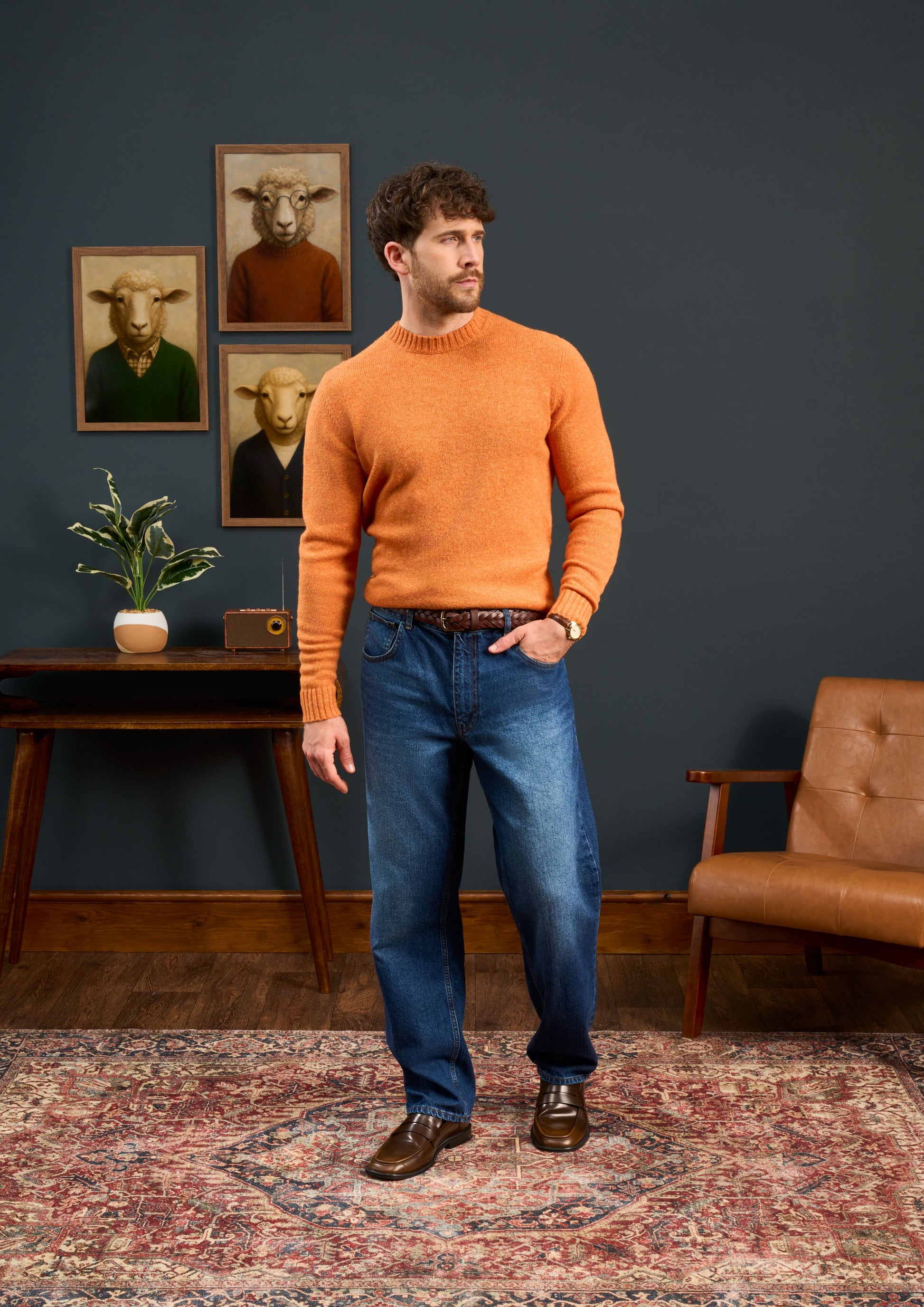 Mens-Shetland-Wool-Jumper-Orange