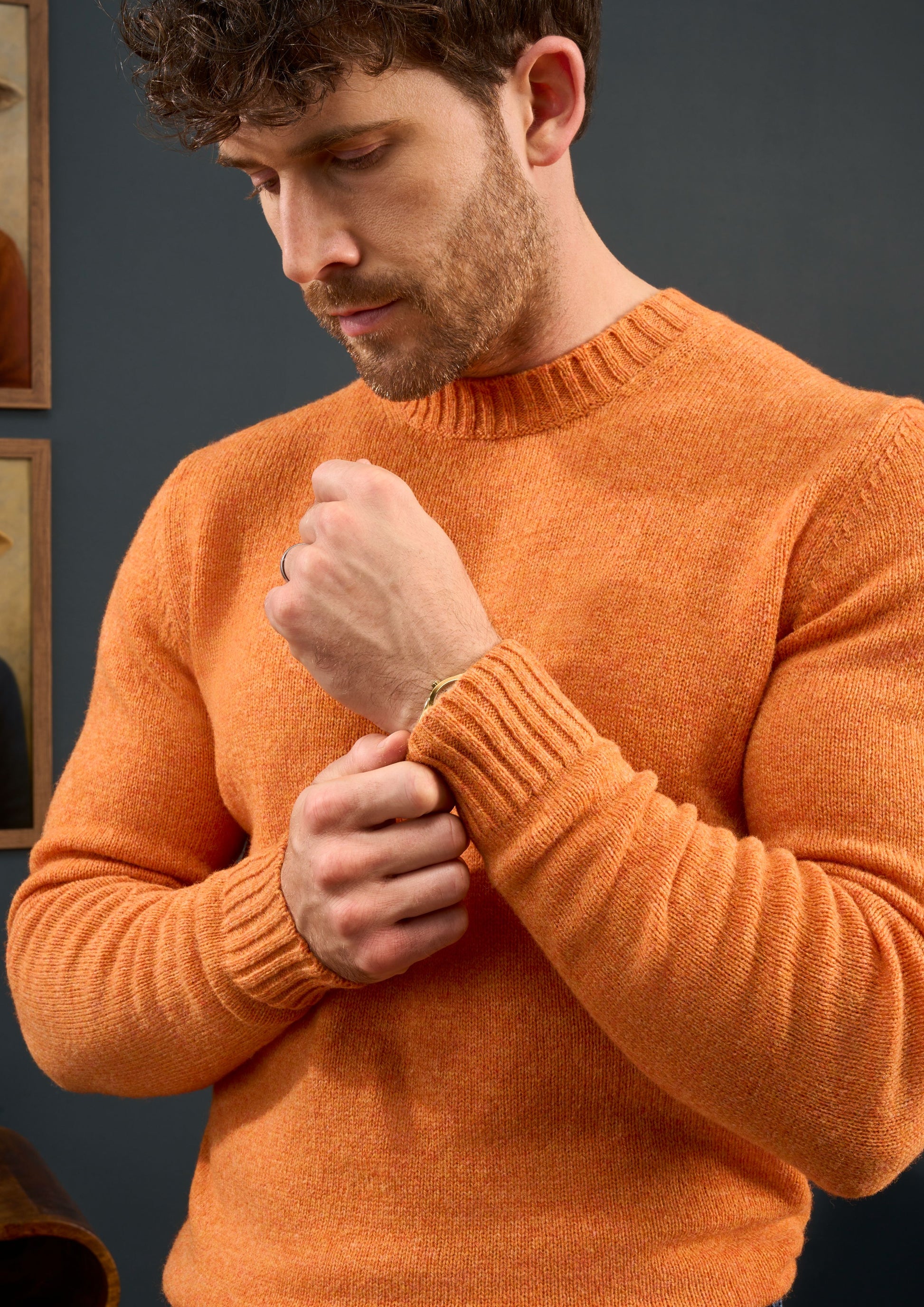 Mens-Shetland-Wool-Jumper-Orange