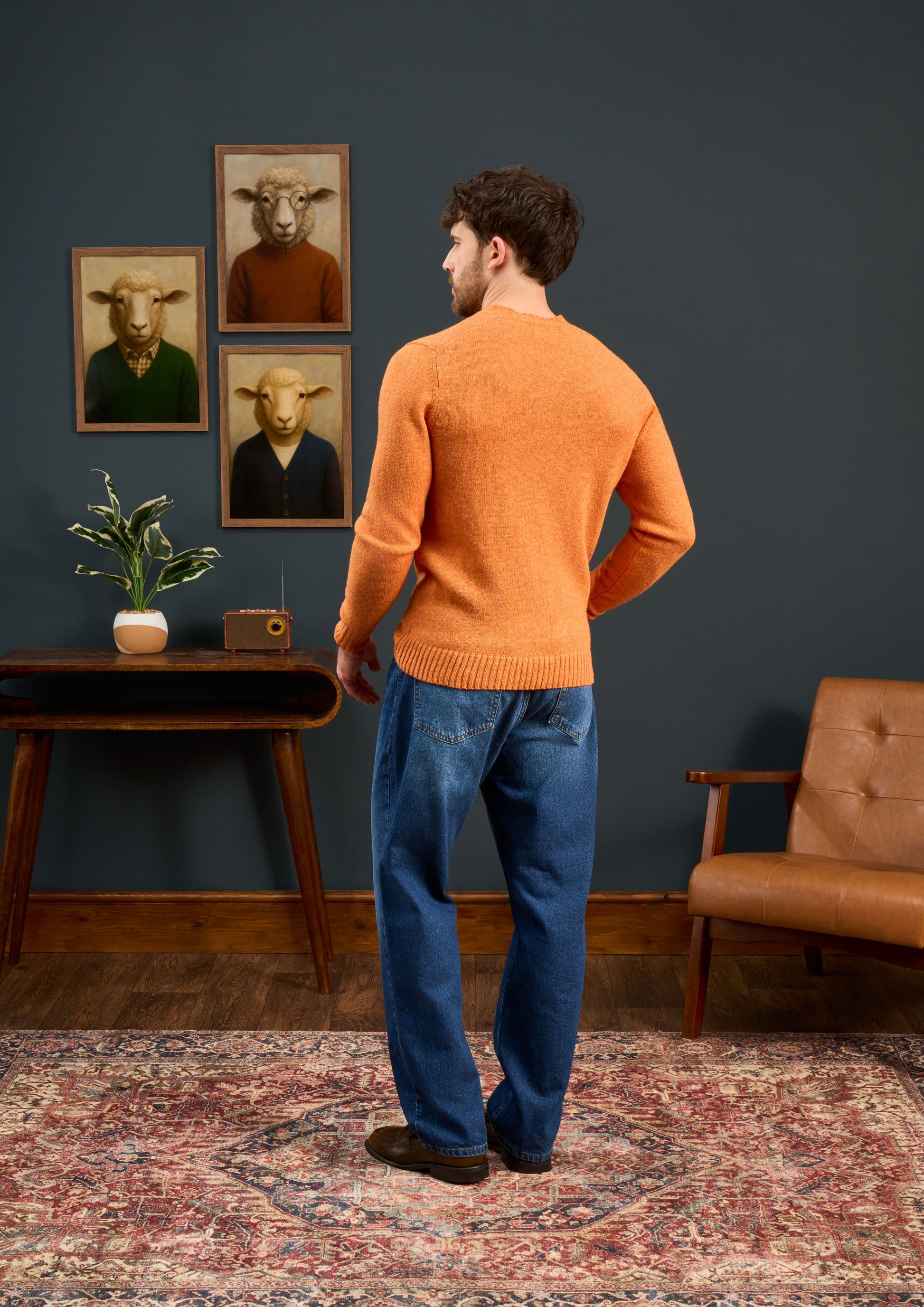 Mens-Shetland-Wool-Jumper-Orange