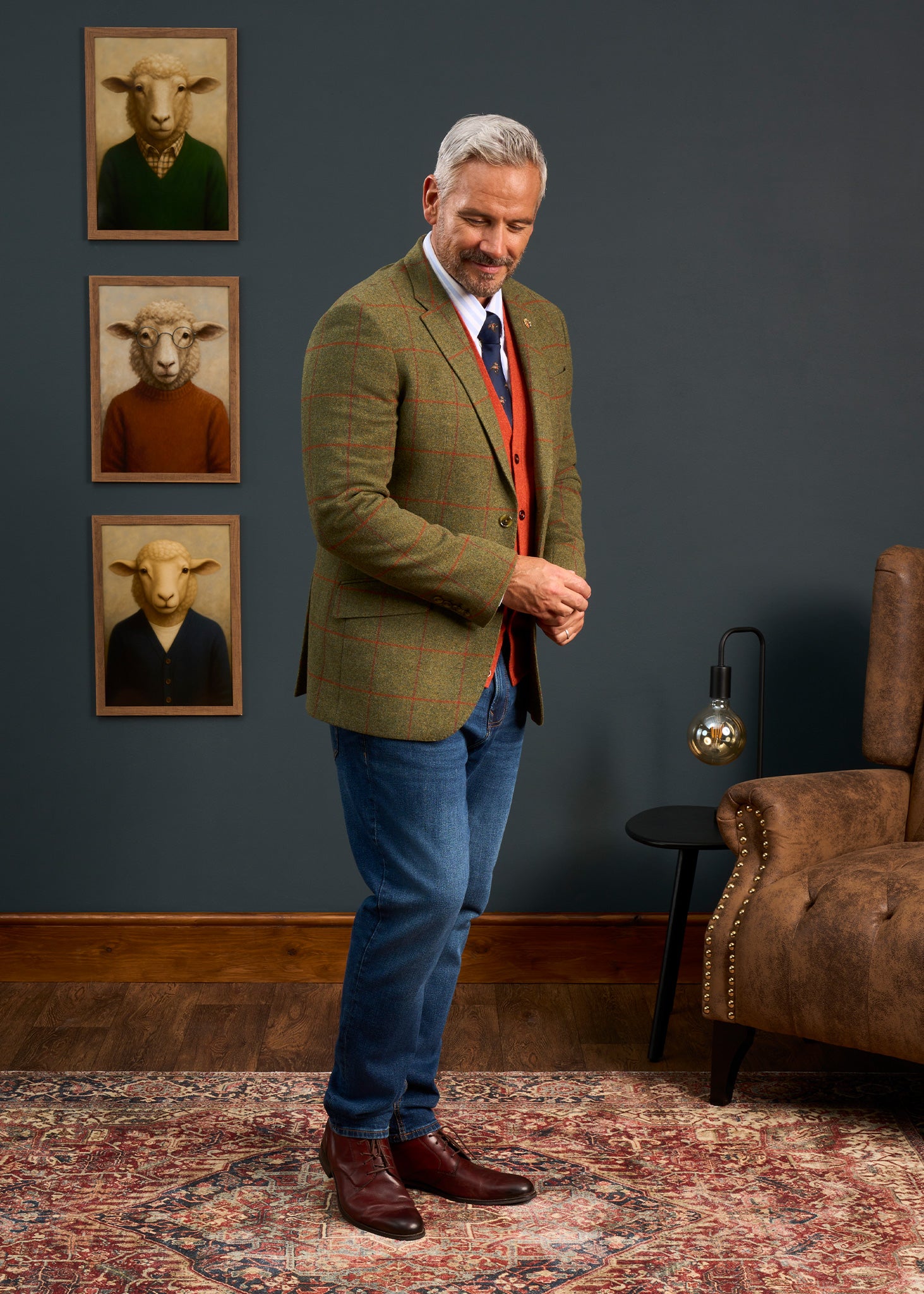 Mens-Tweed-Blazer-Green-Red-Check-Combrook