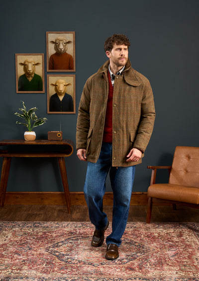 Mens-Tweed-Coat-Green-Check