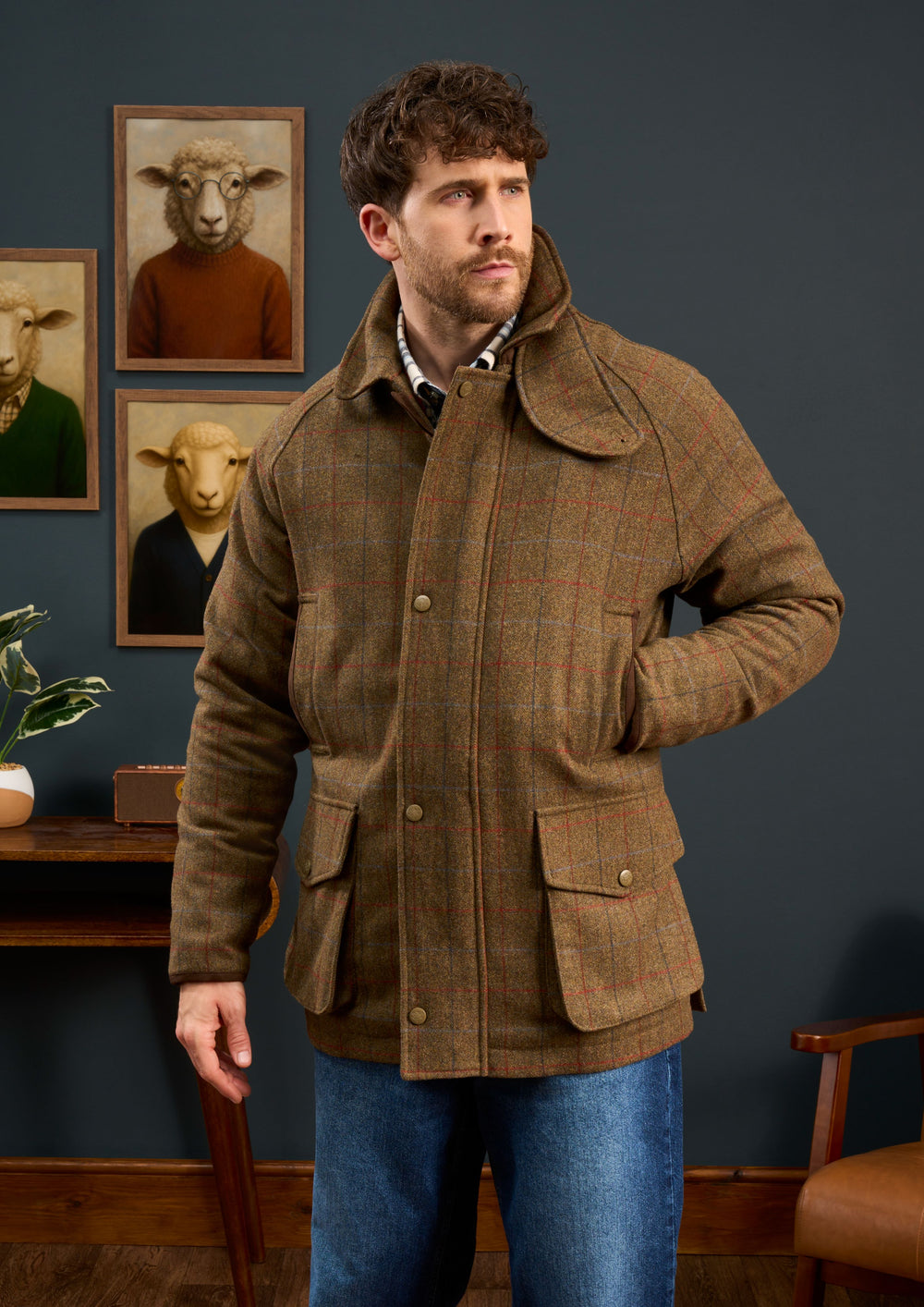 Mens-Tweed-Coat-Green-Check