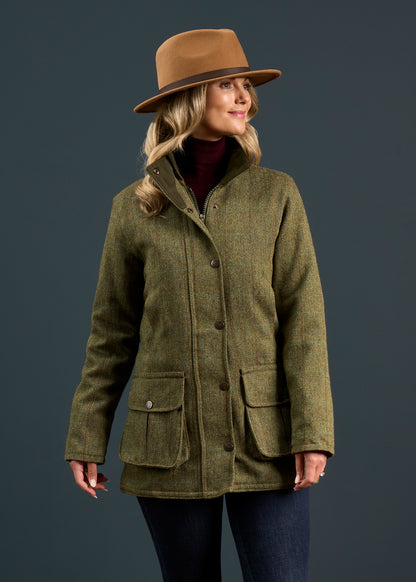 Rutland Ladies Tweed Waterproof Shooting Coat In Hemp