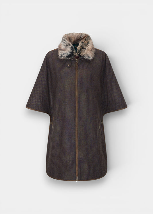 Surrey Ladies Tweed Water Repellent Cape in Bramble  -  Regular Fit