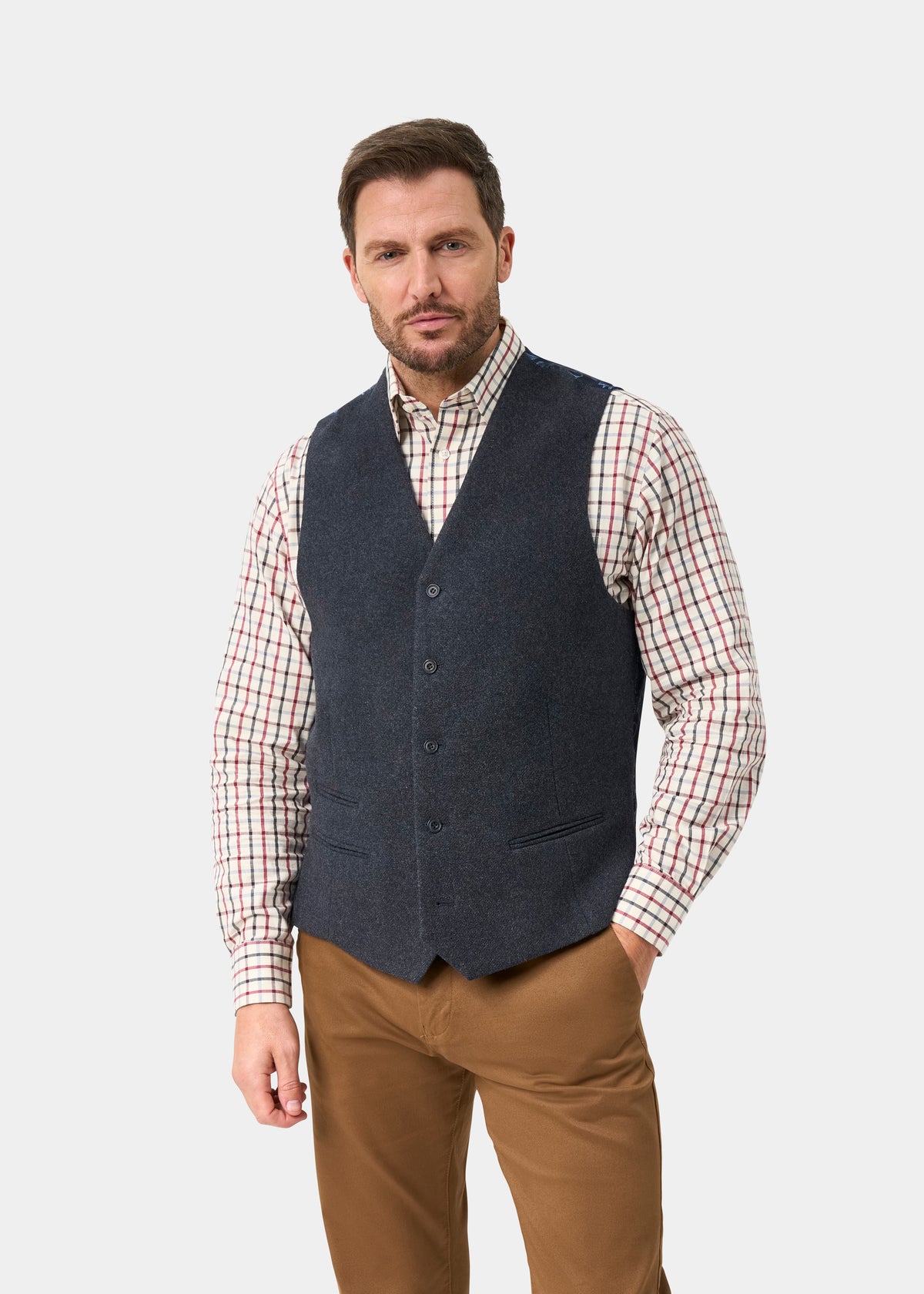 Surrey Men's Tweed Water Repellent Lined Waistcoat in Blue  -  Regular Fit