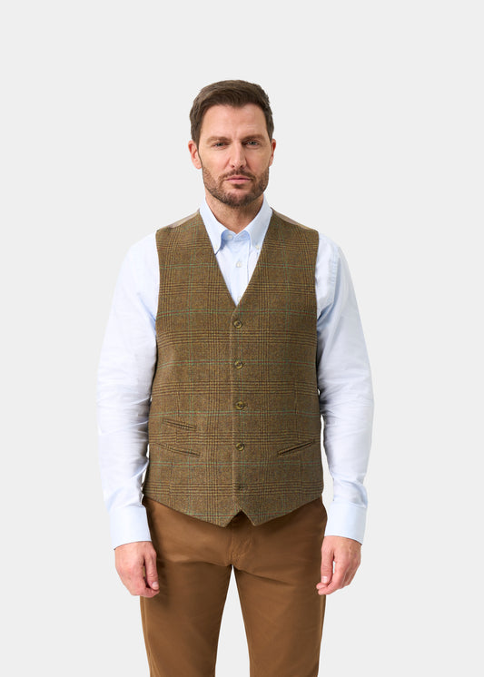 Surrey Men's Tweed Water Repellent Lined Waistcoat in Marsh  -  Regular Fit