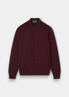 Alan Paine Tyneham men's blackcurrant button-through shirt in a soft cotton and cashmere knit blend.