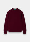 Alan Paine Lenzie men's bordeaux crew neck jumper in soft lambswool with ribbed cuffs and saddle shoulder detail.
