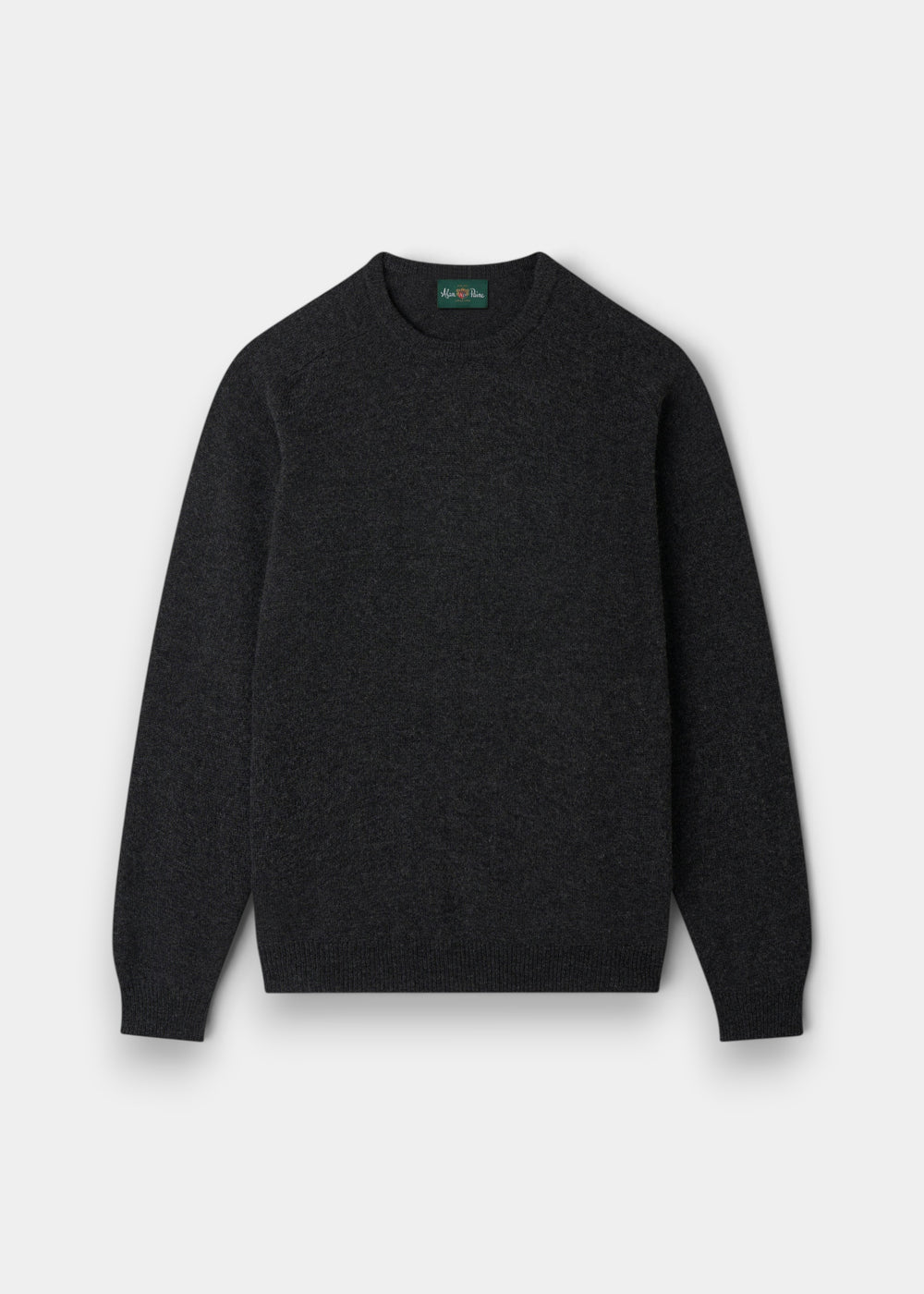 Alan Paine charcoal grey lambswool crew neck jumper with ribbed cuffs and hem in a regular fit.