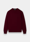 Alan Paine Brisbane claret crew neck jumper in 100% Geelong wool with ribbed cuffs and hem.