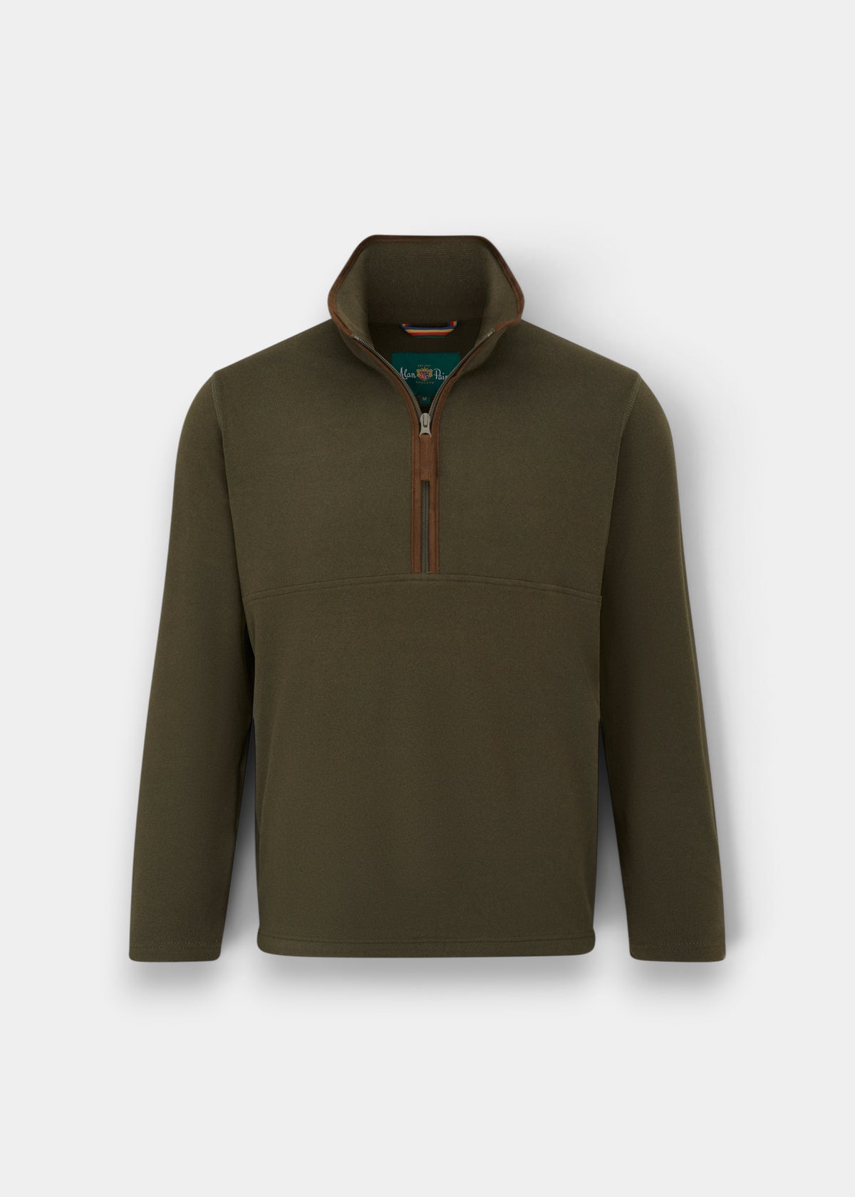 Alan Paine Cleardale ladies olive microfleece half zip jacket with faux suede trim and zipped pockets.