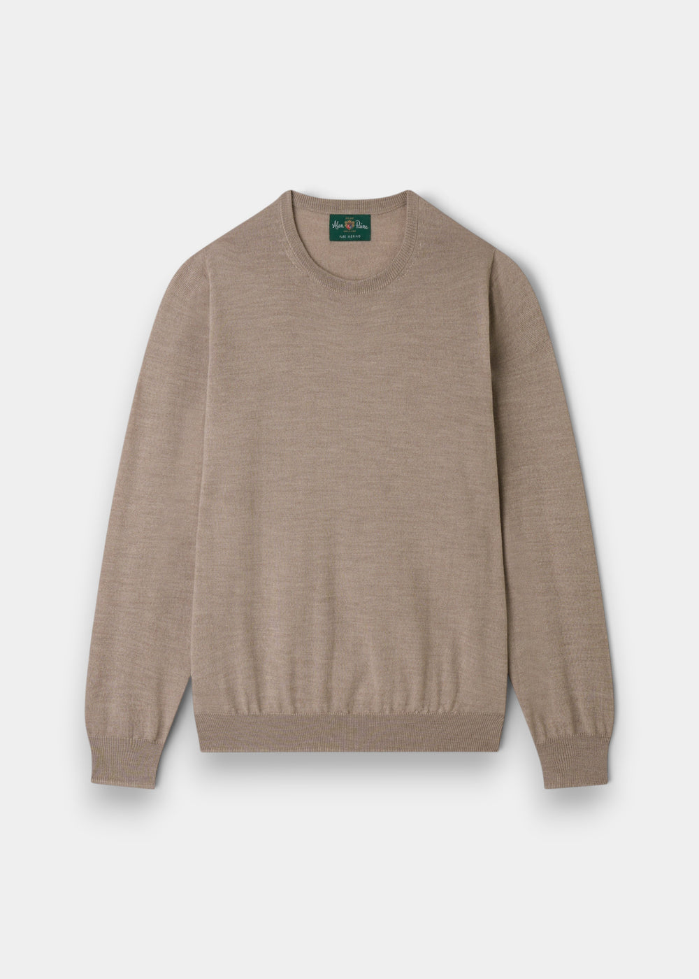 Alan Paine Radstone men's crew neck jumper in cobble beige, crafted from 100% fine Italian merino wool.