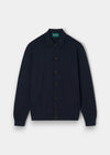 Alan Paine Tyneham dark navy button-through shirt in a soft pima cotton and cashmere blend with a classic collar.