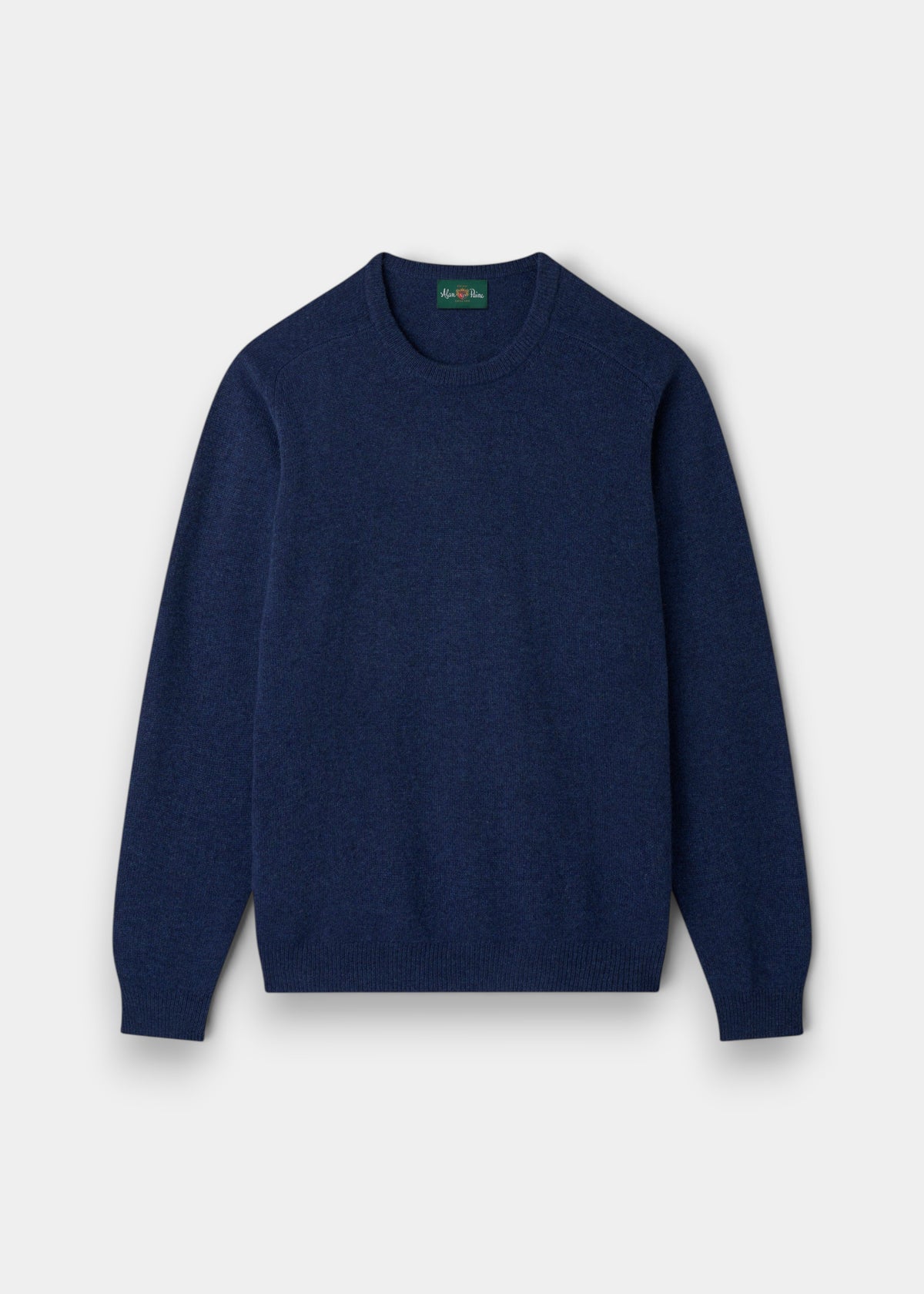Alan Paine Dorset men's crew neck jumper in rhapsody blue, crafted from soft lambswool with saddle-shoulder shaping.