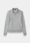 Alan Paine Uma dove grey cotton cashmere jumper with an open placket collar and long sleeves