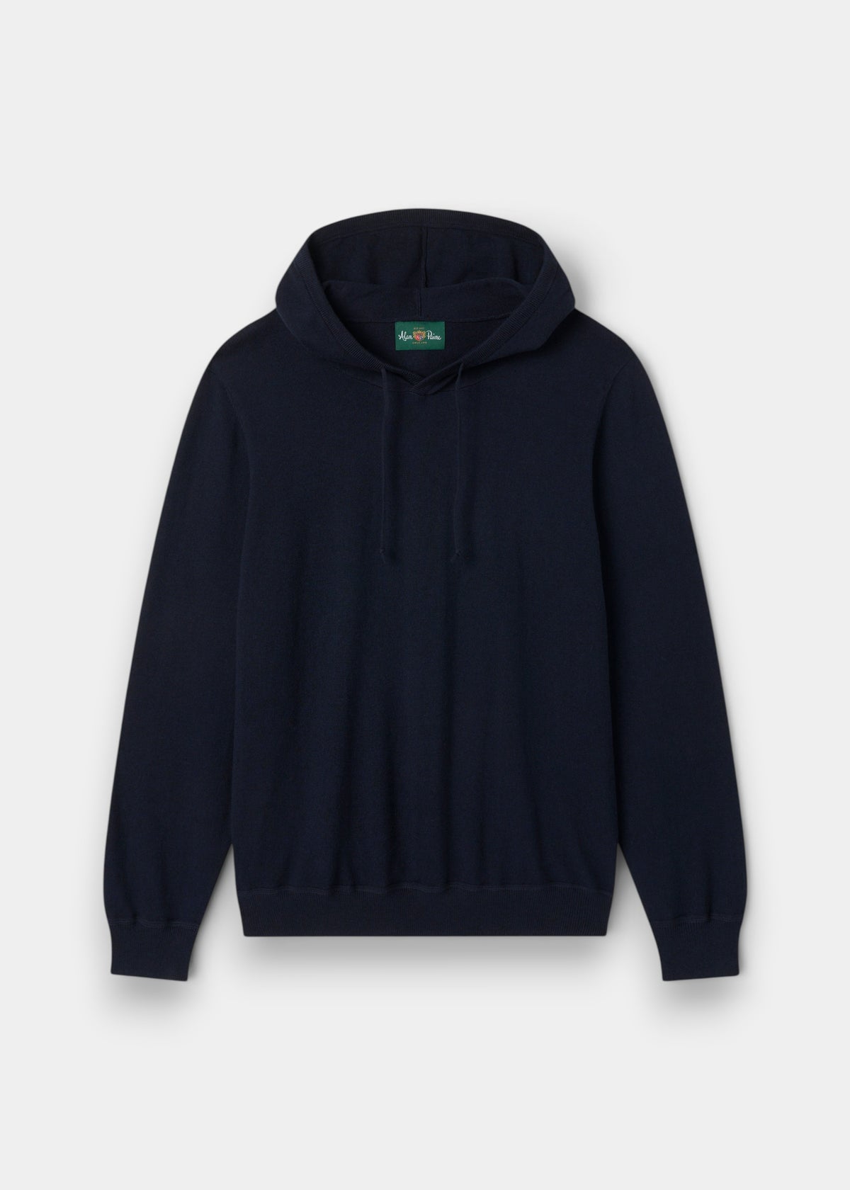 Gaisby Cotton Merino Hoodie in Dark Navy, regular fit with drawstrings and long sleeves, shown on white background.