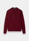 Alan Paine Kilsyth men's garnet V-neck jumper in soft lambswool with ribbed hem and cuffs