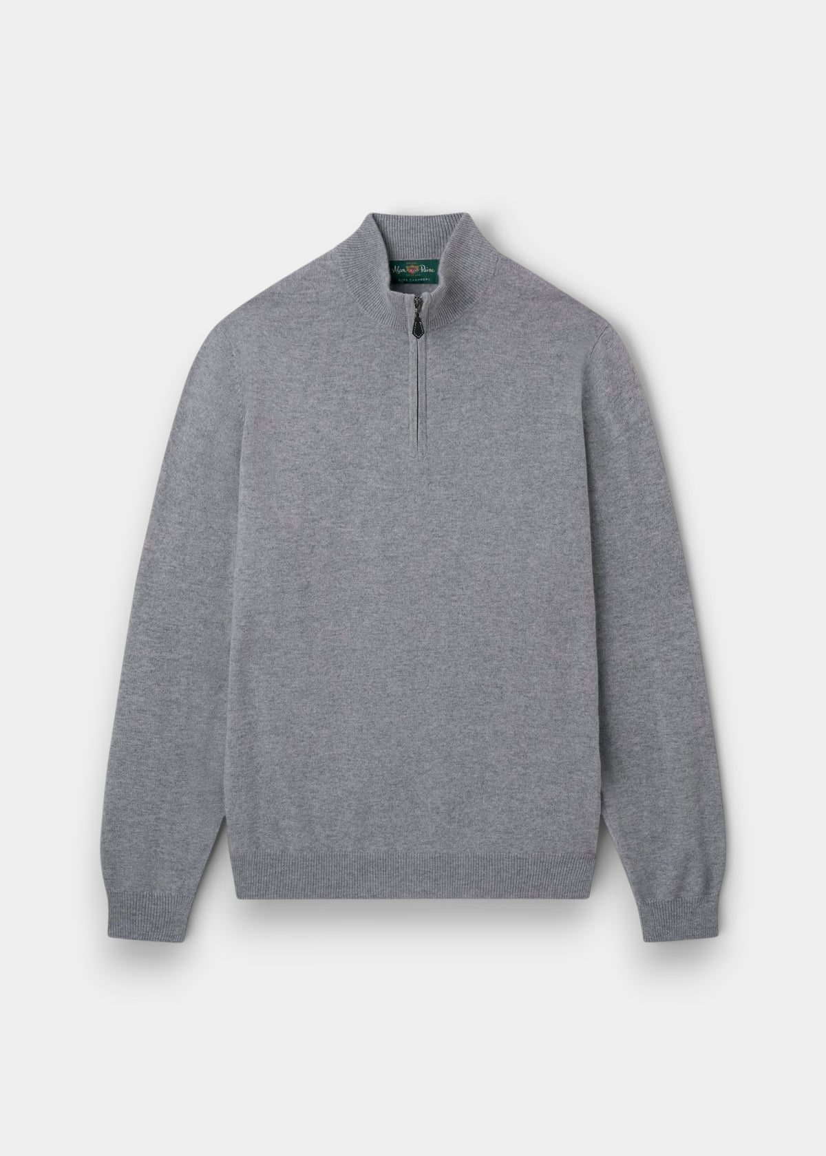 Alan Paine light grey cashmere quarter zip mock neck jumper with ribbed hem and cuffs in a regular fit