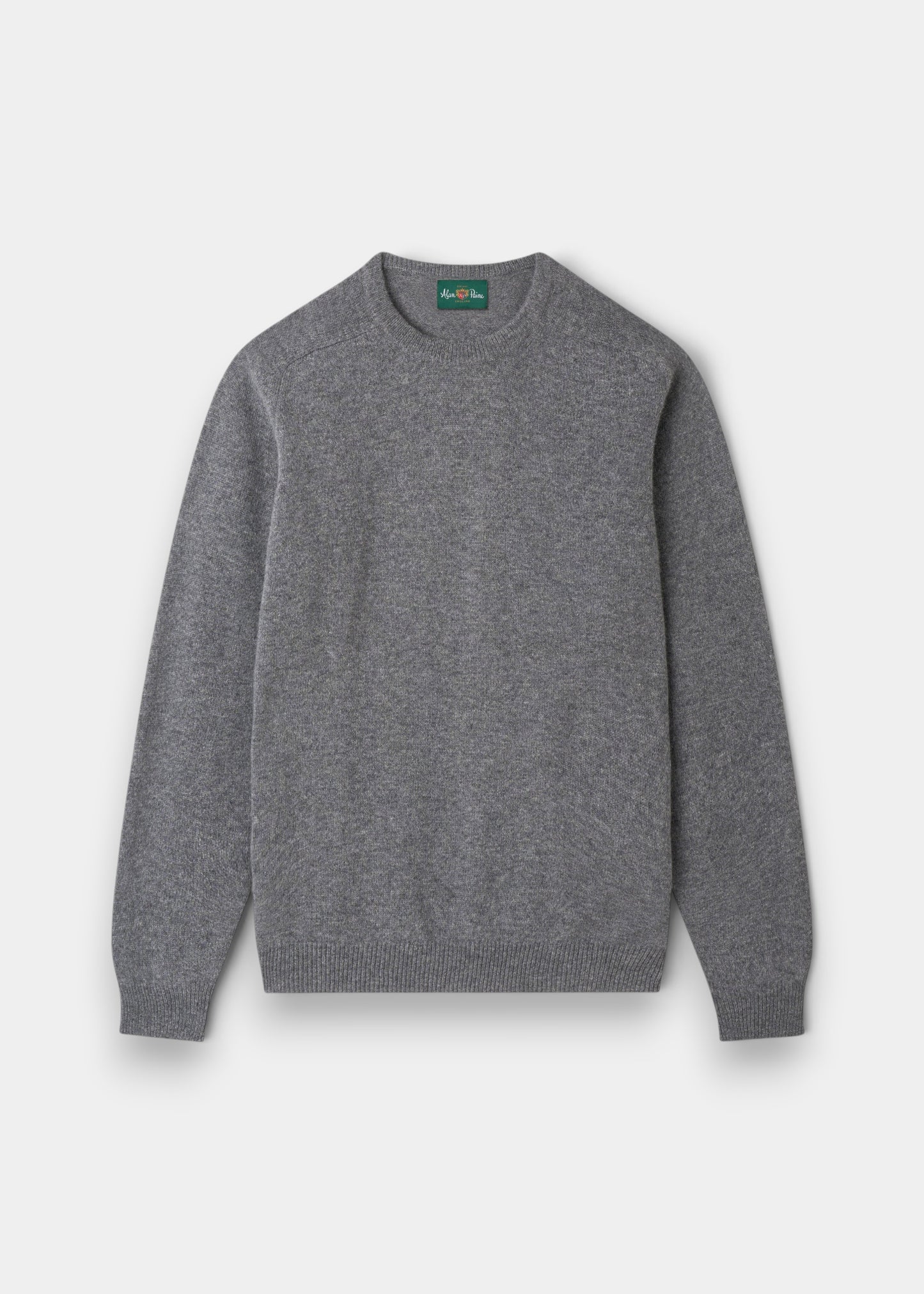 Alan Paine Lenzie men's crew neck jumper in grey mix lambswool with ribbed cuffs and hem in a regular fit.