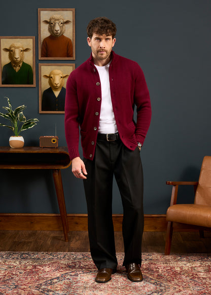 Landford Men's Lambswool Buttoned Jumper In Bordeaux - Regular Fit