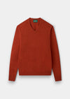 Alan Paine Hampshire V-neck jumper in ember orange lambswool with a classic fit and saddle shoulder detailing.