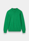 Alan Paine men's luxury leaf green crew neck jumper in a soft pima cotton, silk, and cashmere blend.