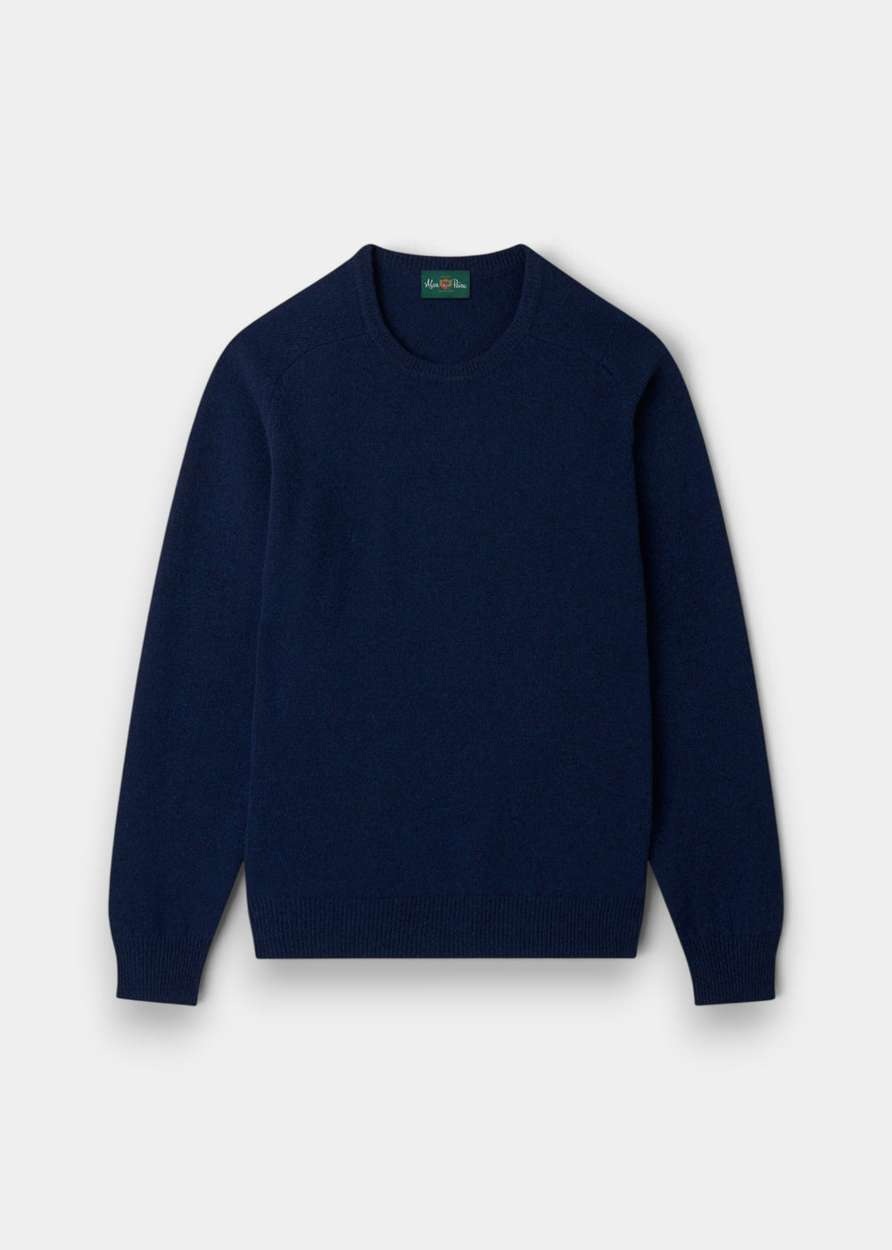 Alan Paine Lenzie indigo crew neck jumper in soft lambswool with saddle shoulder detailing and ribbed hem and cuffs.