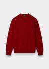 Alan Paine Lenzie men's crew neck jumper in deep red dubonnet lambswool with saddle shoulder and ribbed hem