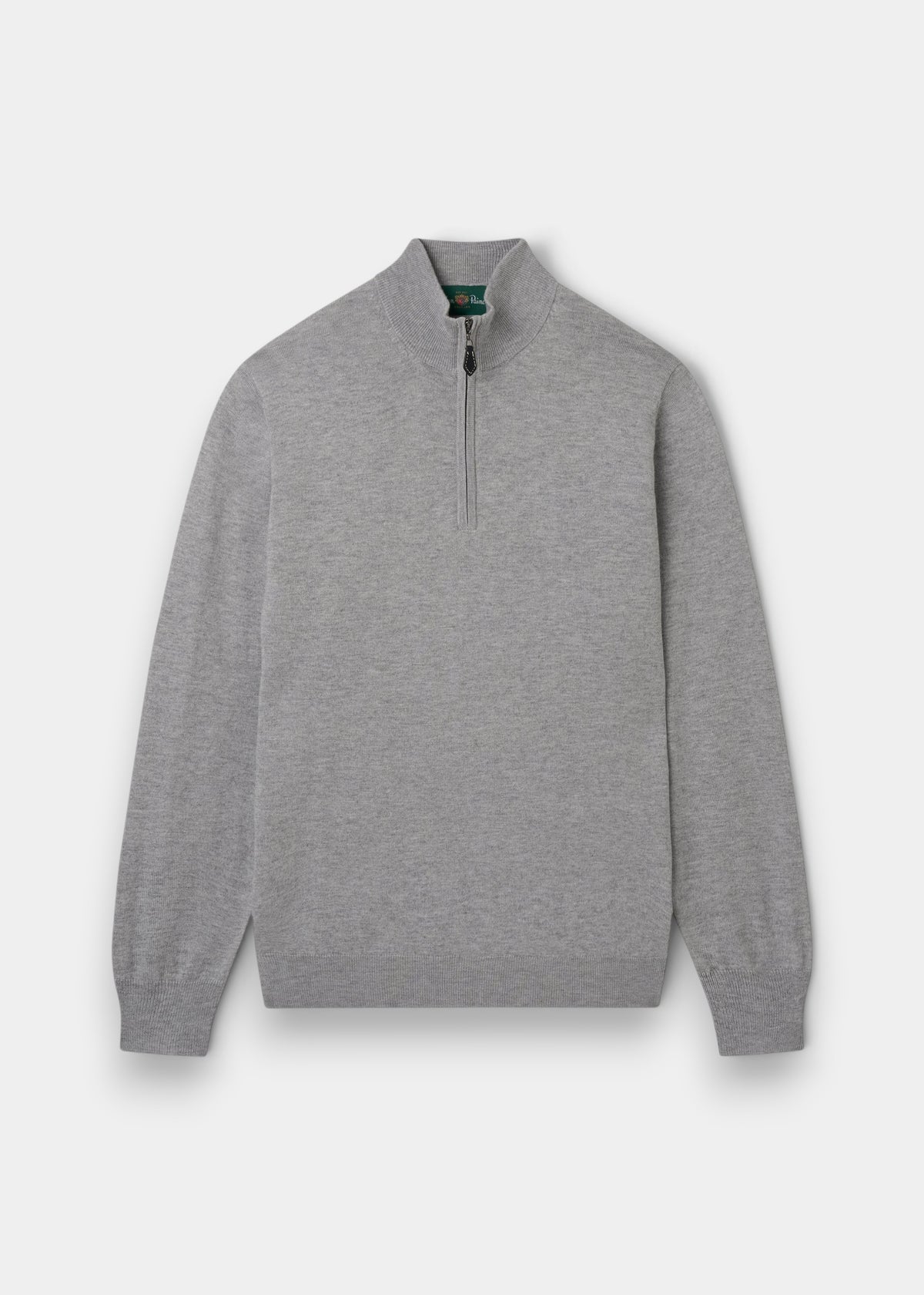 Ashfield Cotton Merino Quarter Zip Jumper, light grey mix, regular fit; long sleeves; shown laid flat on white.