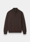 Alan Paine mocha brown lambswool quarter zip jumper with a mock neck and ribbed cuffs in a regular fit.