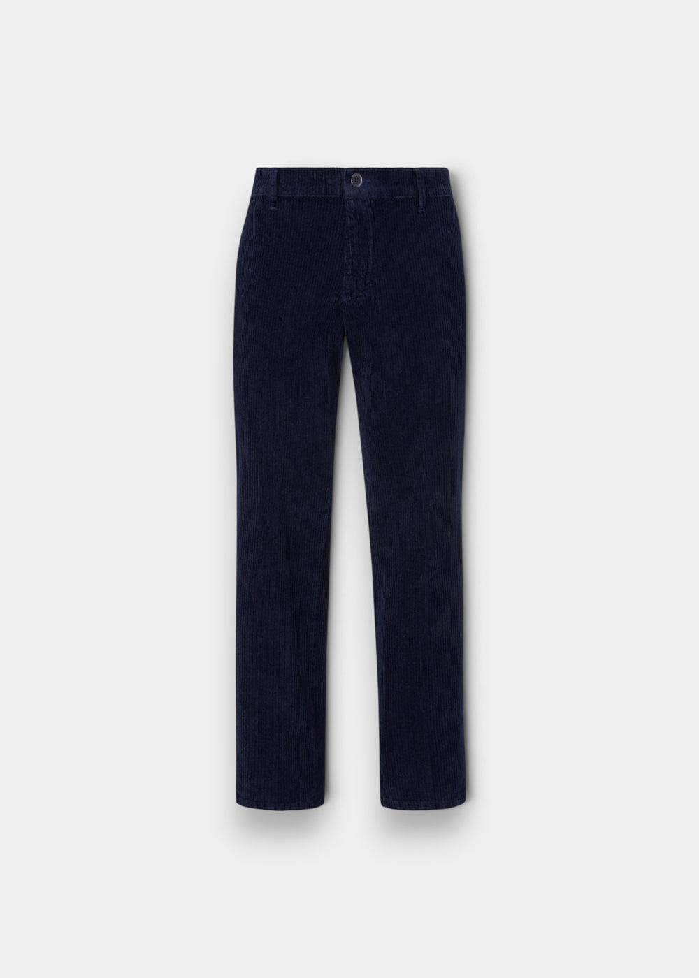 Alan Paine navy corduroy trousers for men featuring a button fly and classic straight leg fit.