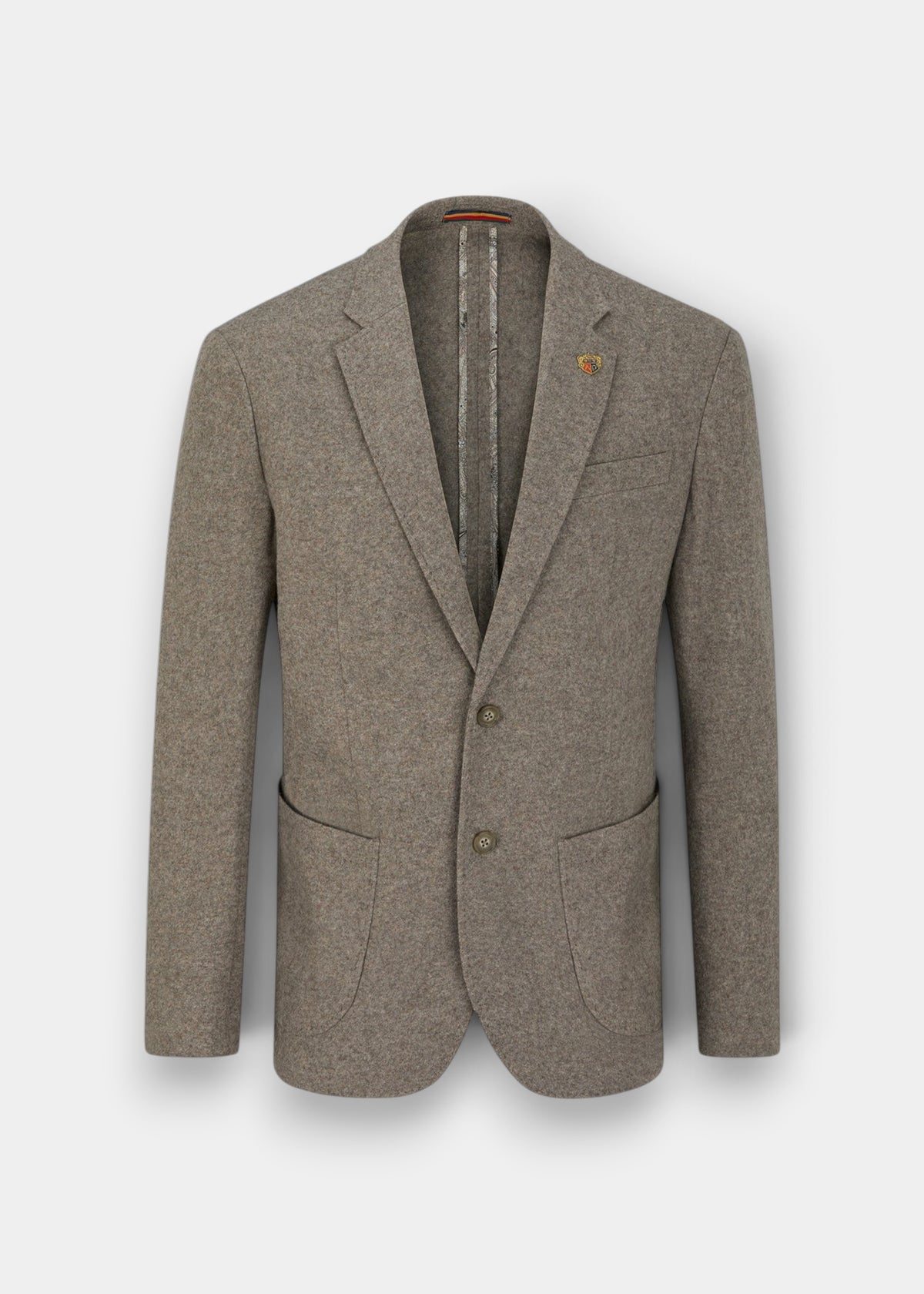 Alan Paine Richmond men's oat knitted wool-blend blazer with two-button front and patch pockets
