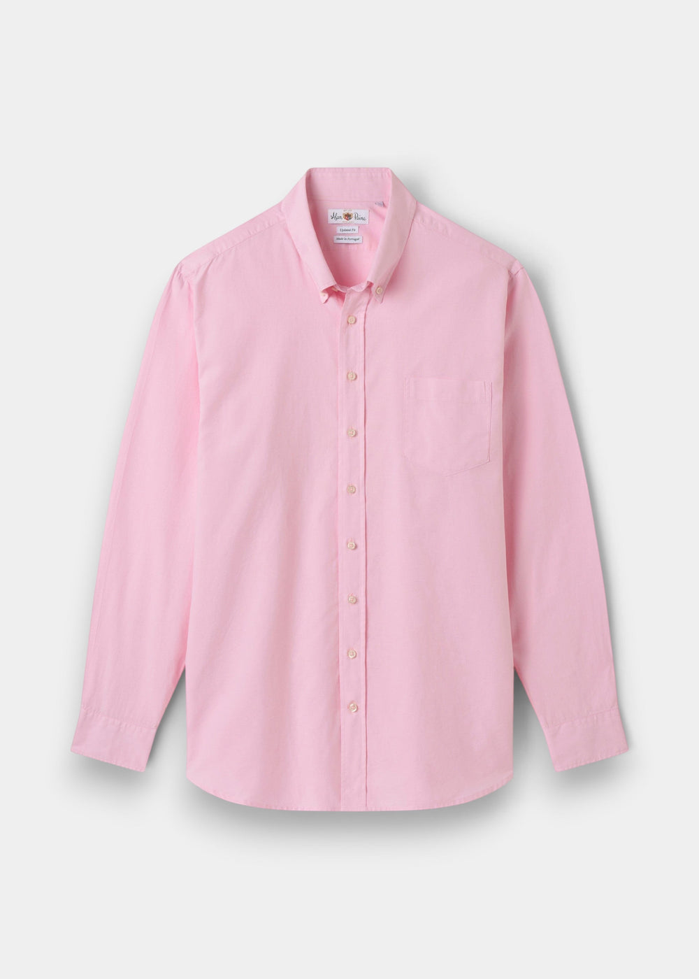 Alan Paine men's pink Oxford cotton button-down shirt with a chest pocket, made in Portugal.